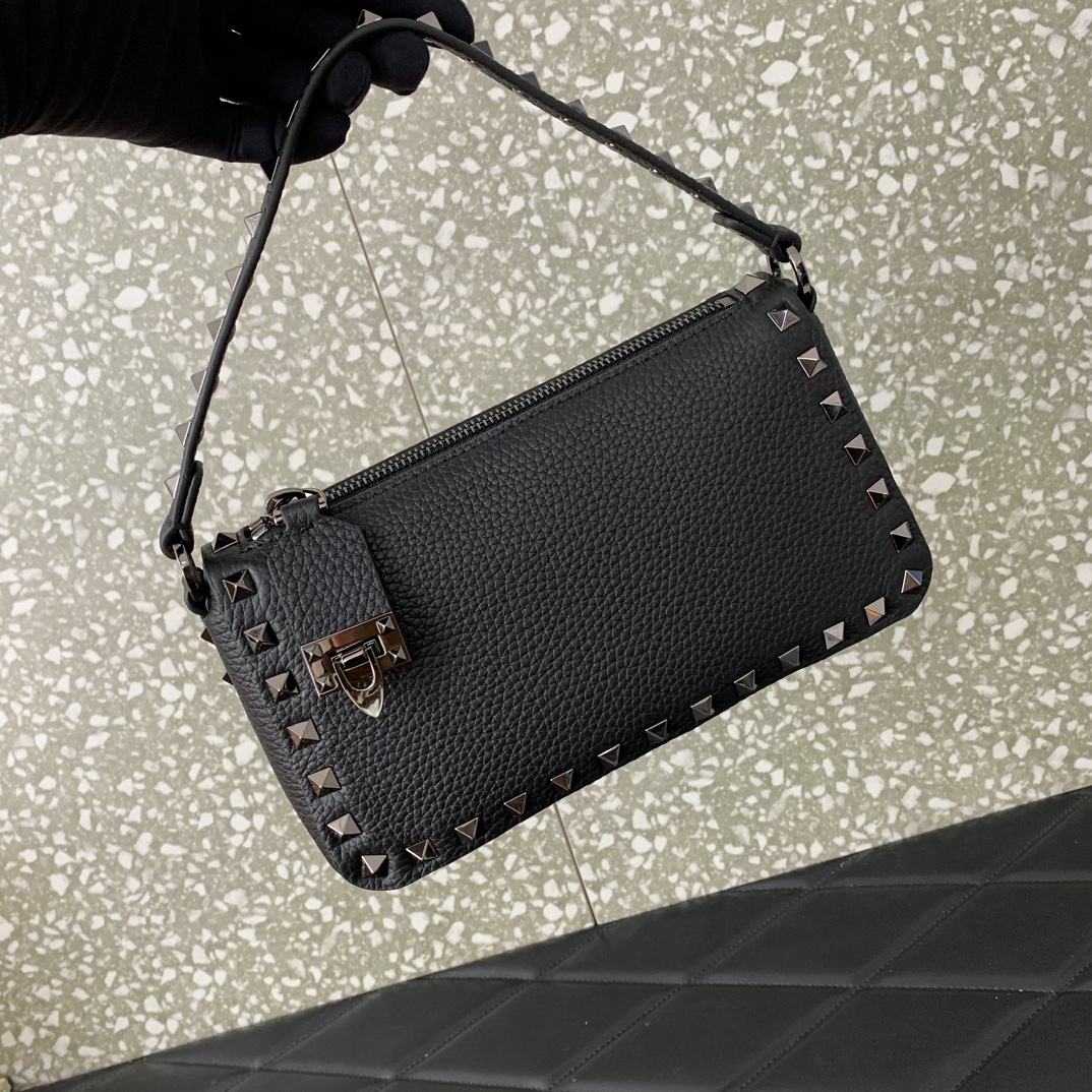 Valentino Garavani Rockstud Small Crossbody Bag in Black Grainy Calfskin